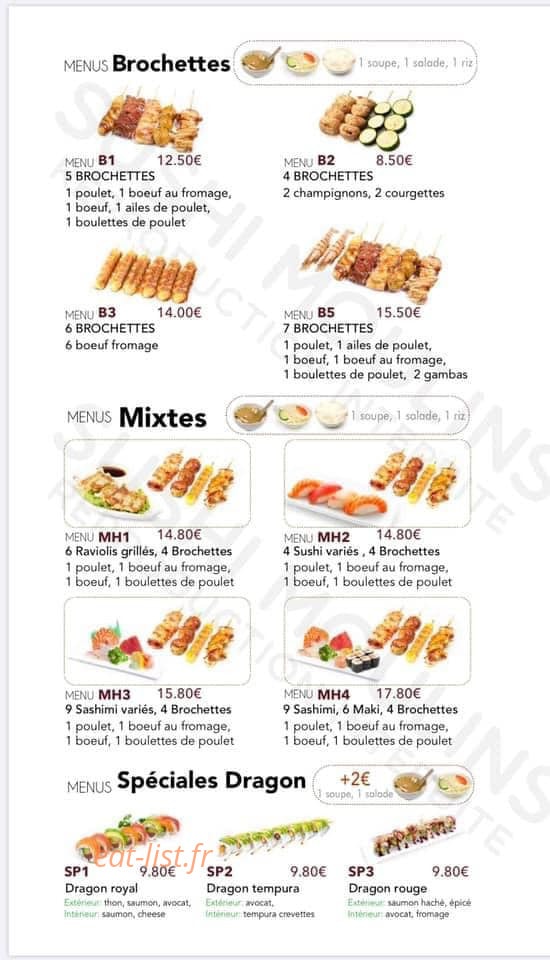 Carte et menu de Sushi Moulins à Moulins — Les menus brochettes, menus mixtes, ...