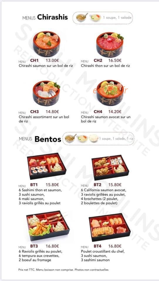 Carte et menu de Sushi Moulins à Moulins — Les menus chirashis et menus bentos