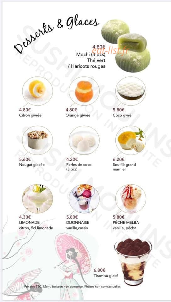 Carte et menu de Sushi Moulins à Moulins — Les desserts et glaces