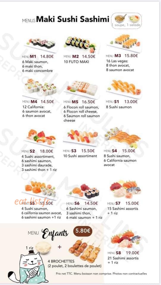 Carte et menu de Sushi Moulins à Moulins — Les menus makis, menus sushis, ...