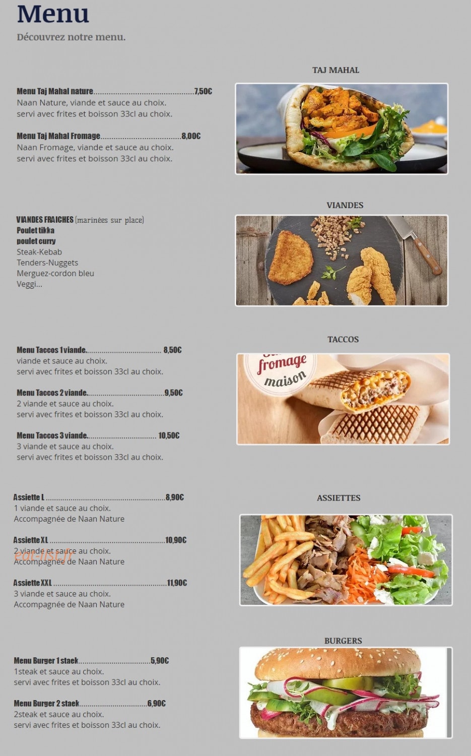 Taj Mahal Kebab — carte page 2