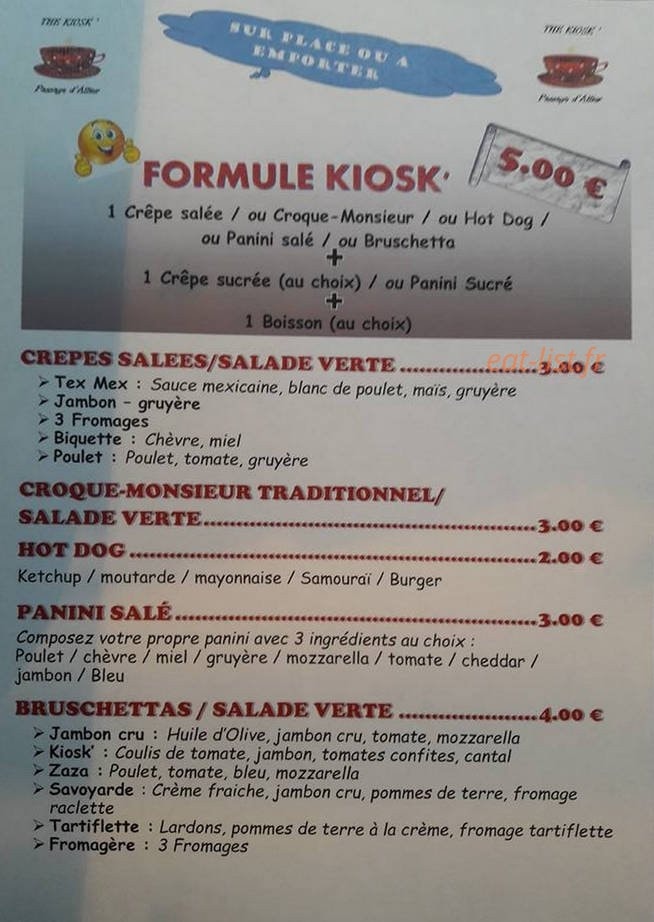 The Kiosk — carte page 1