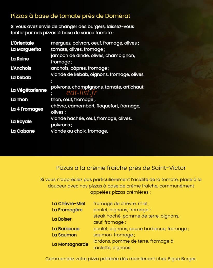 Bigue burger — carte page 2