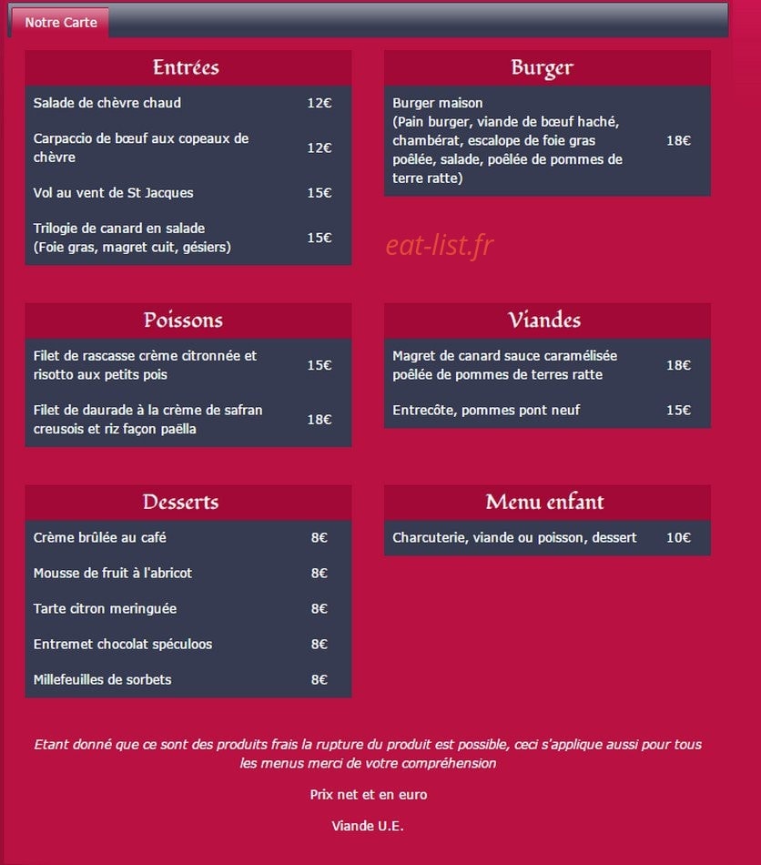 Brasserie du château — carte page 1