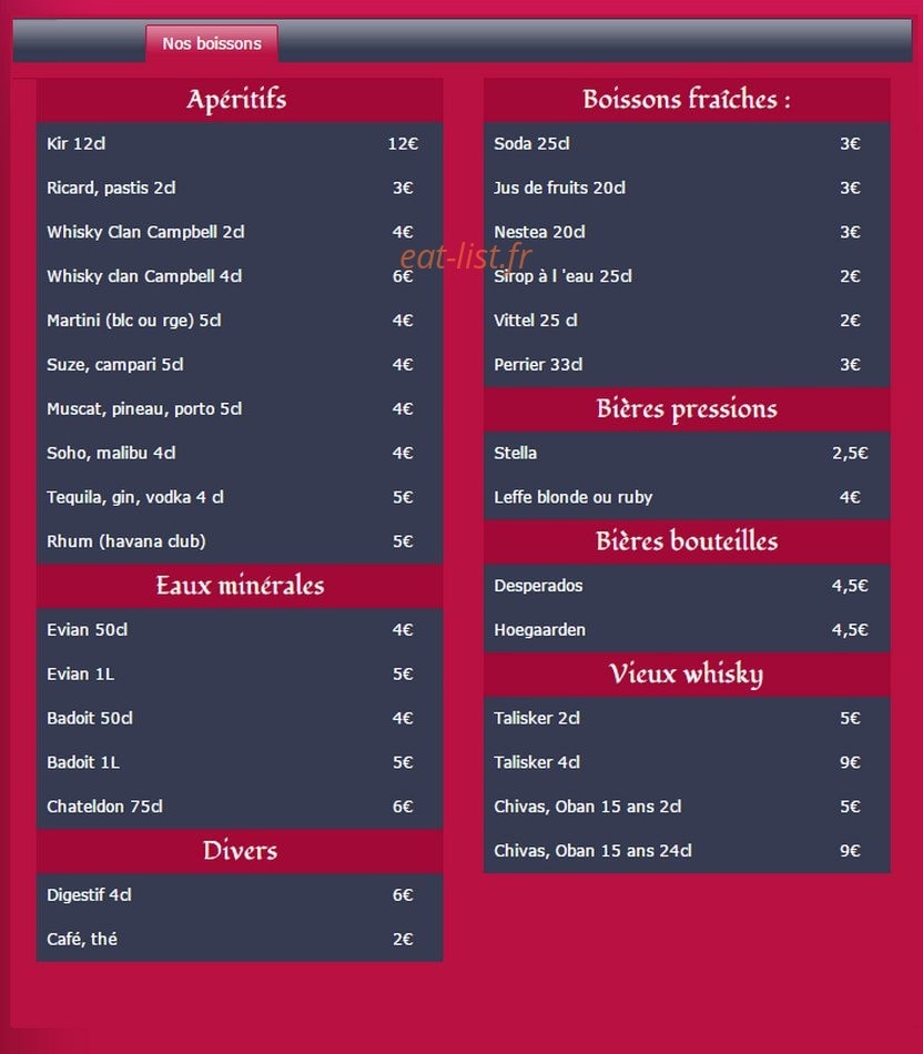 Brasserie du château — carte page 2
