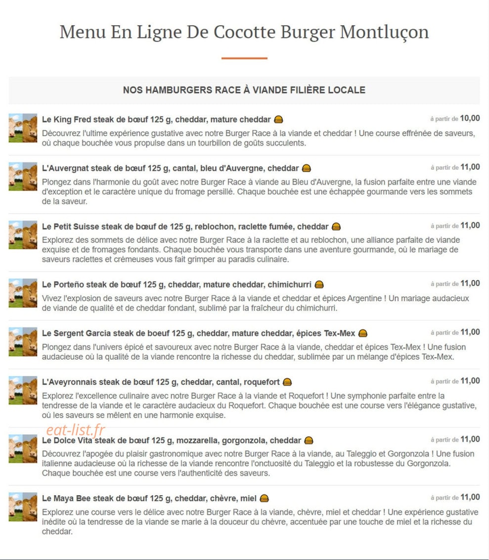 Cocotte Burger — carte page 1