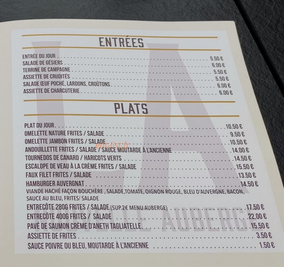 La Nouvelle Auberge — carte page 1