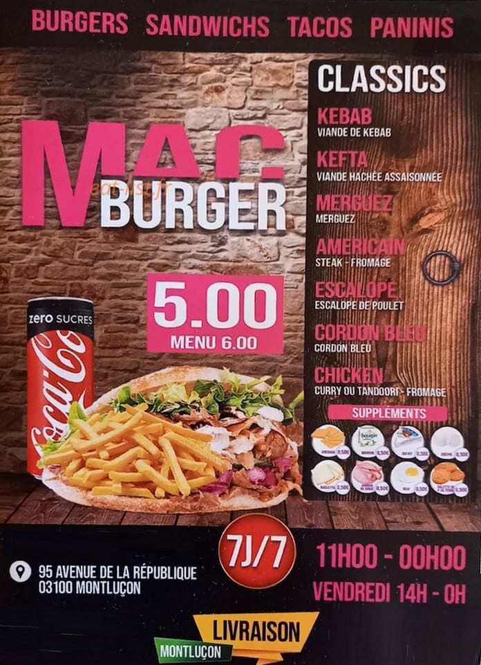 Mac Burger — carte page 1