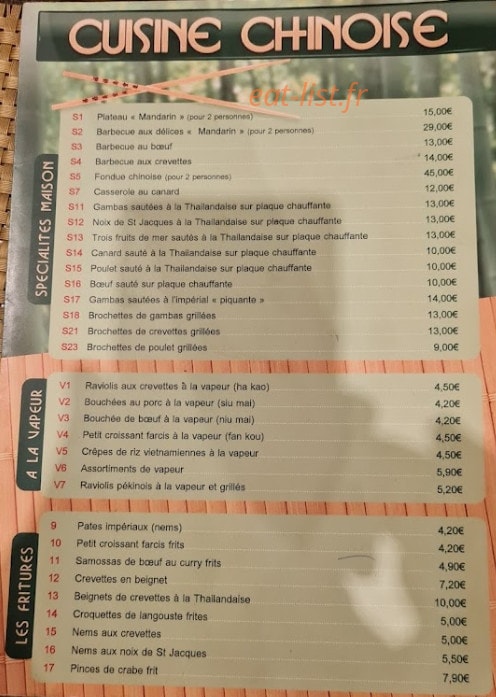Nouveau Mandarin — carte page 2