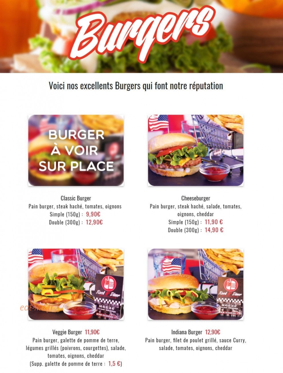 Rock N'Diner — carte page 3
