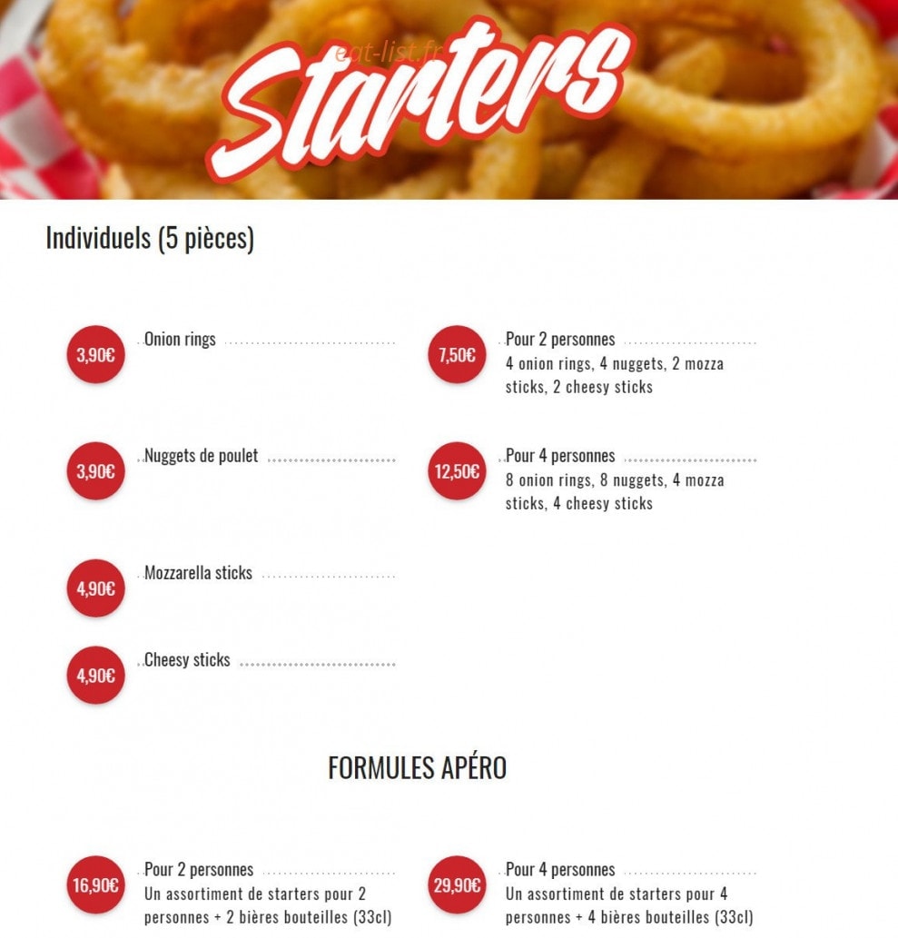Rock N'Diner — carte page 1