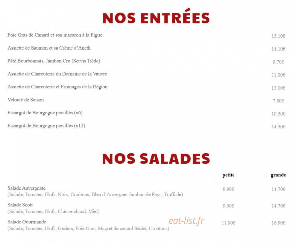 The Scott Resto — carte page 1