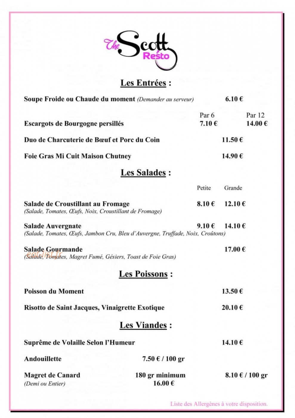 The Scott Resto — carte page 2