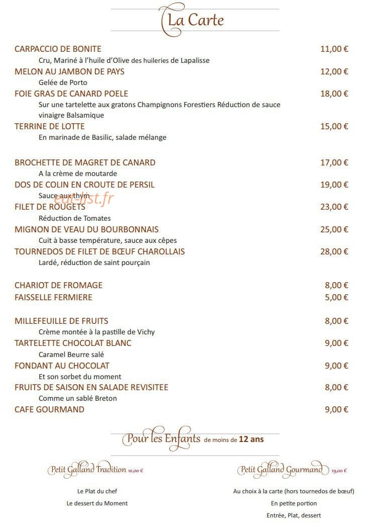 Hôtel Restaurant Galland — carte page 2