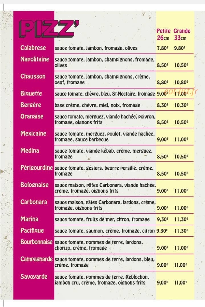 L' instant pizz — carte page 1
