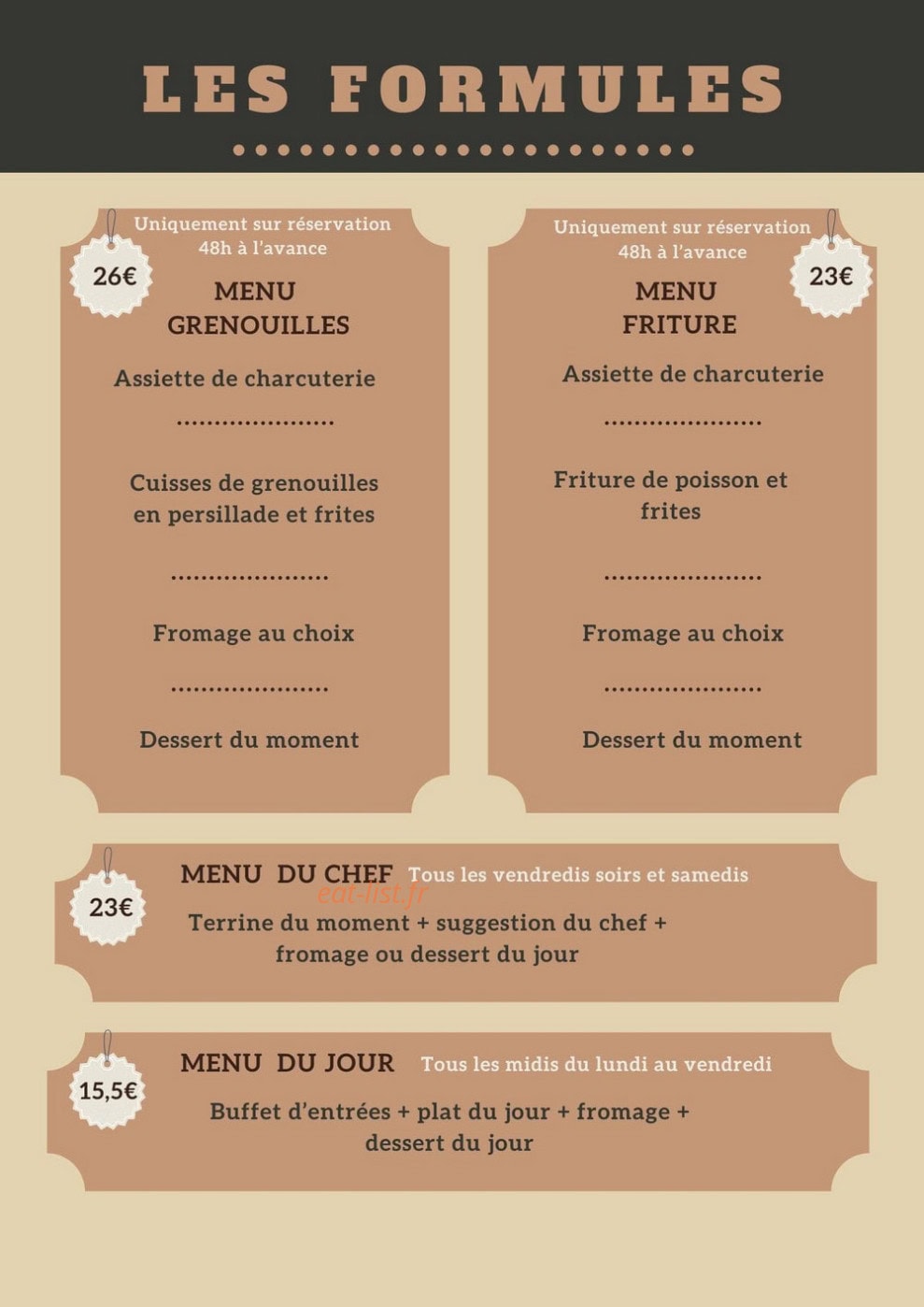 Carte et menu de Auberge du père Félix à Neuilly en Donjon — Les formules
