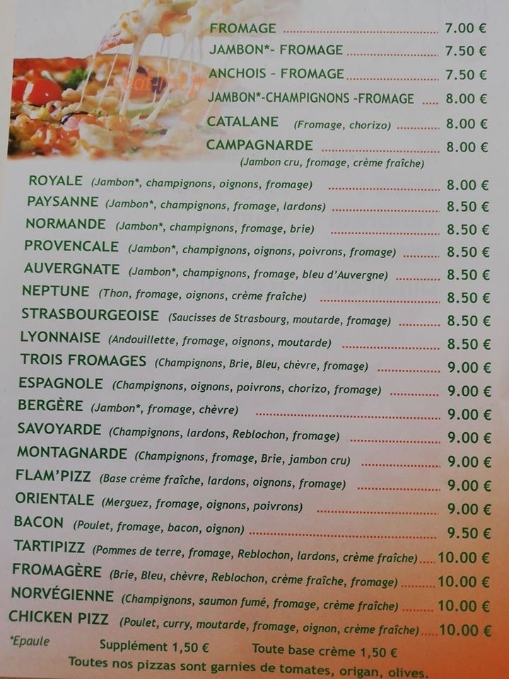 Snack Pizz — carte page 1