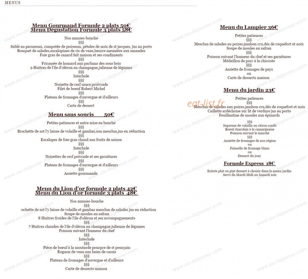 Hostellerie Le Lion d'Or — carte page 1