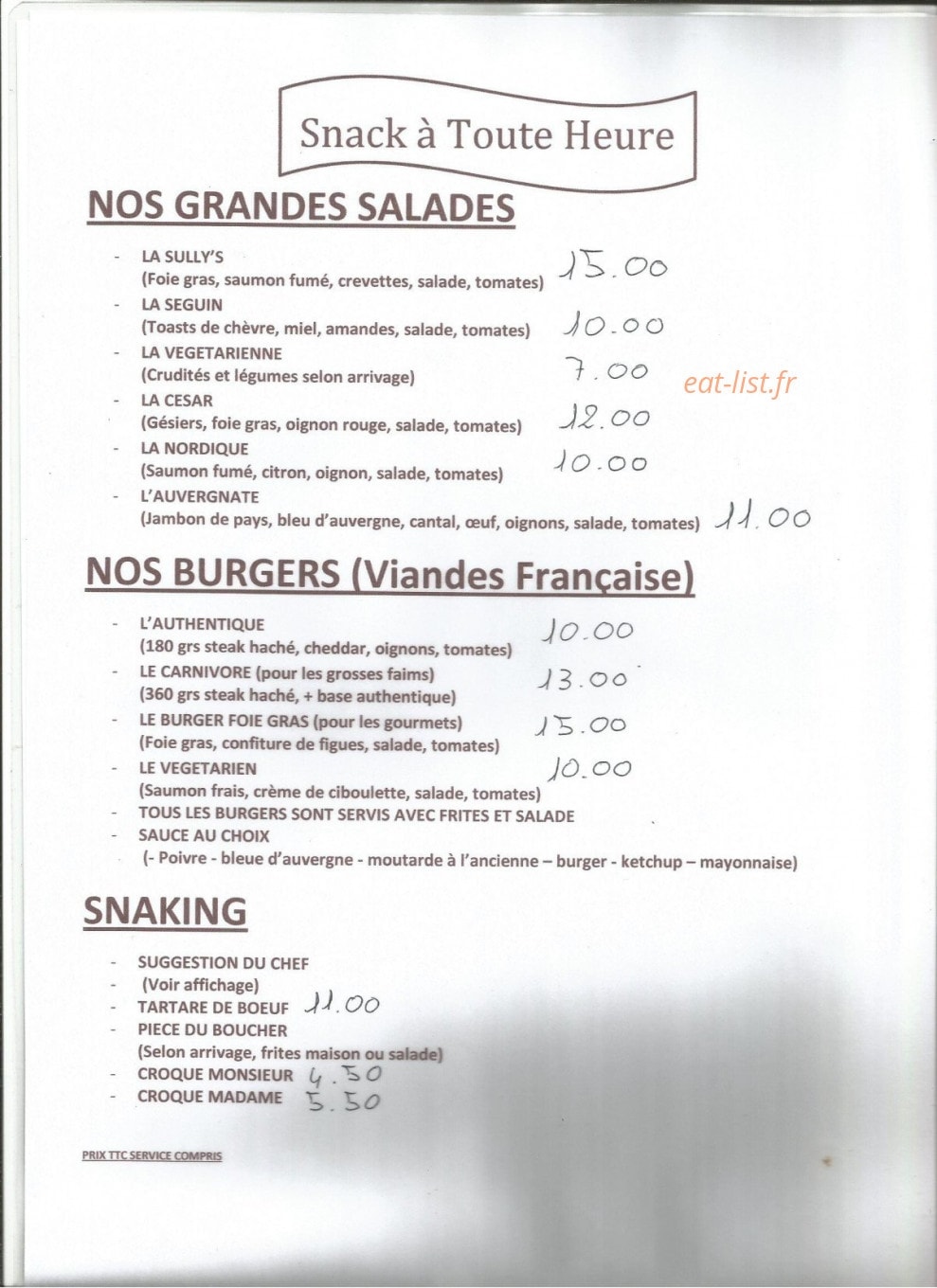 Le sully's — carte page 1