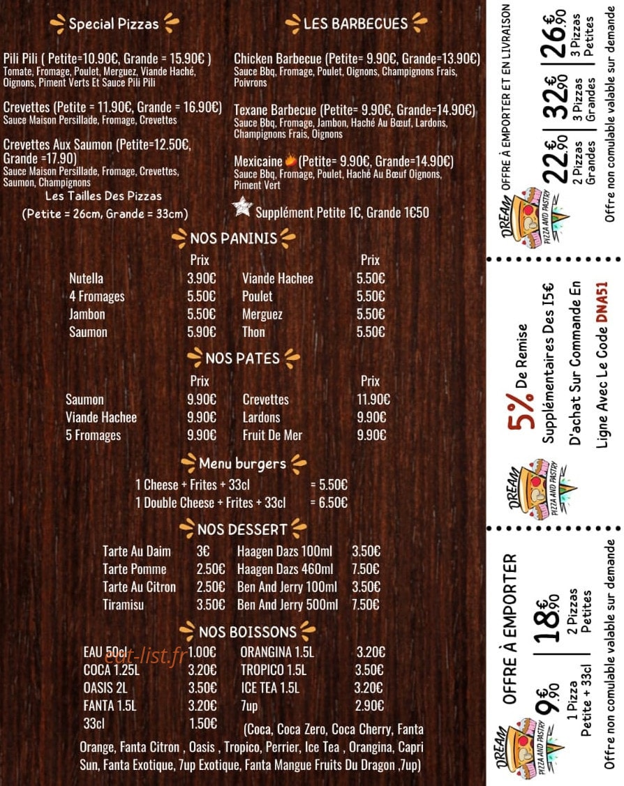 Dream Pizza and Pastry — carte page 3