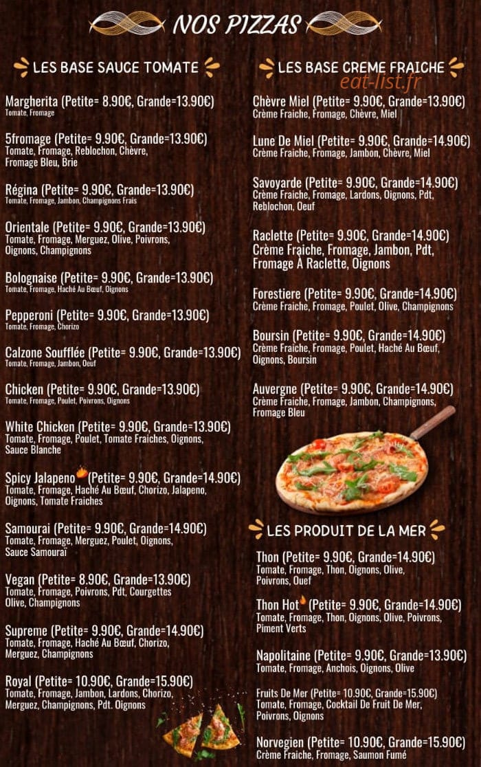 Dream Pizza and Pastry — carte page 2