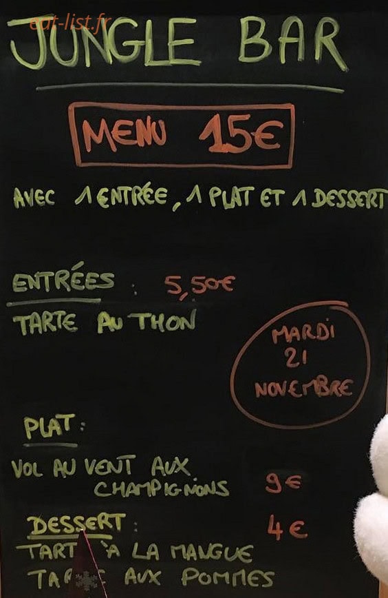 Jungle Bar — carte page 1