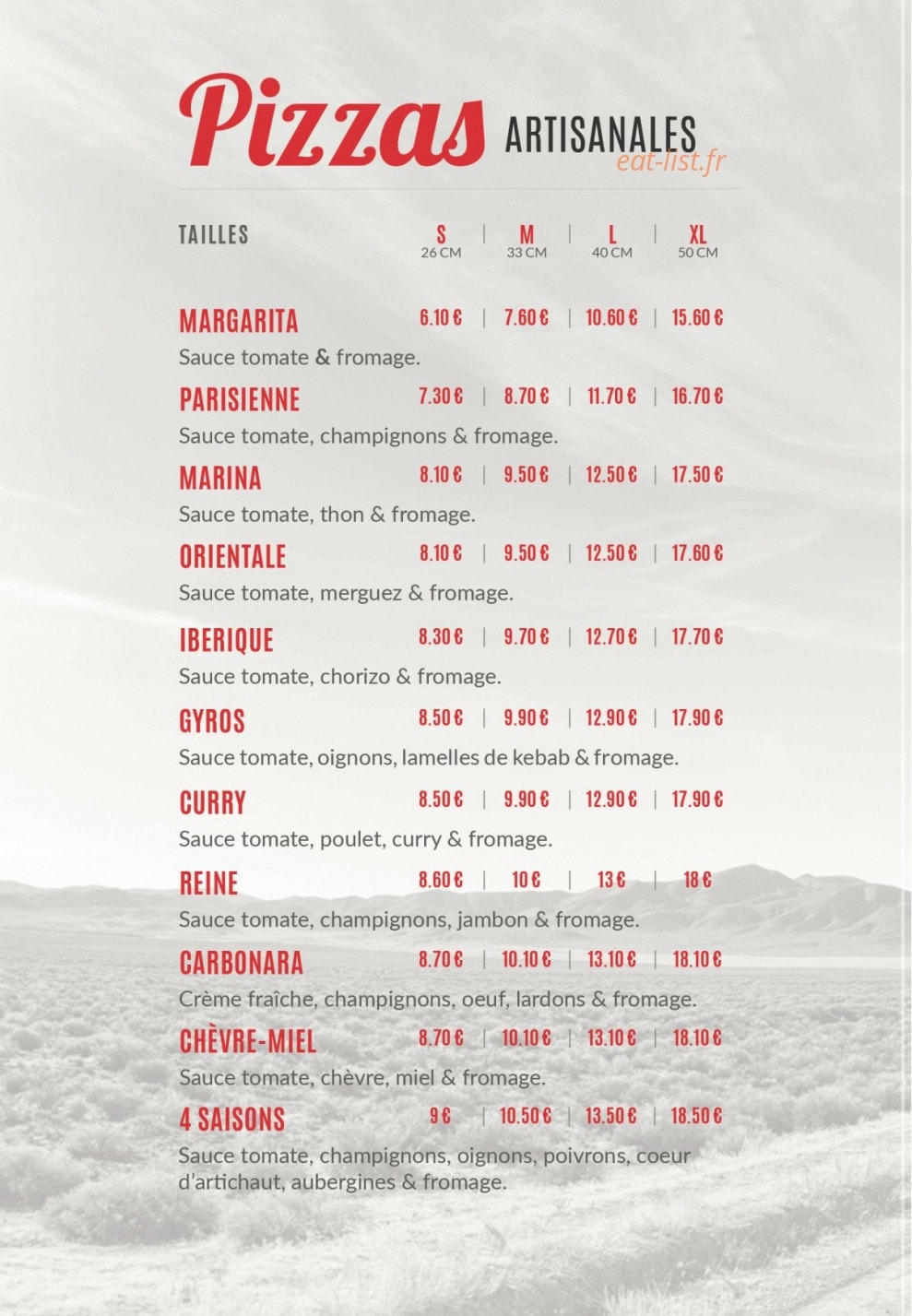 La Fabrique à Pizzas — carte page 2