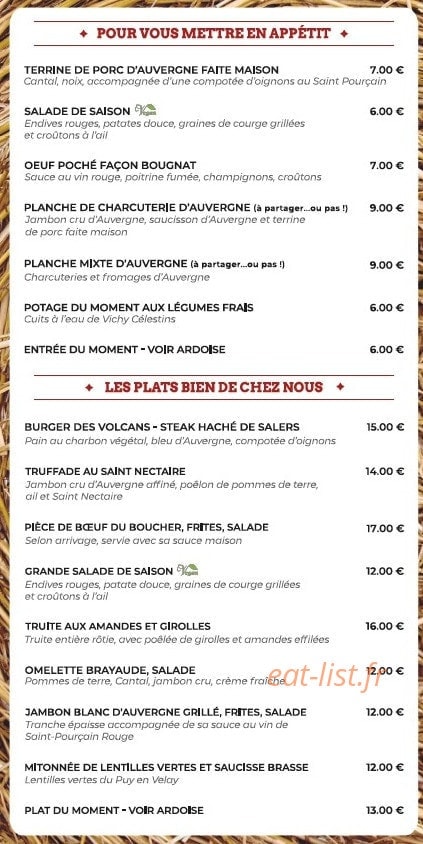 Le Bistrot Auvergnat — carte page 4