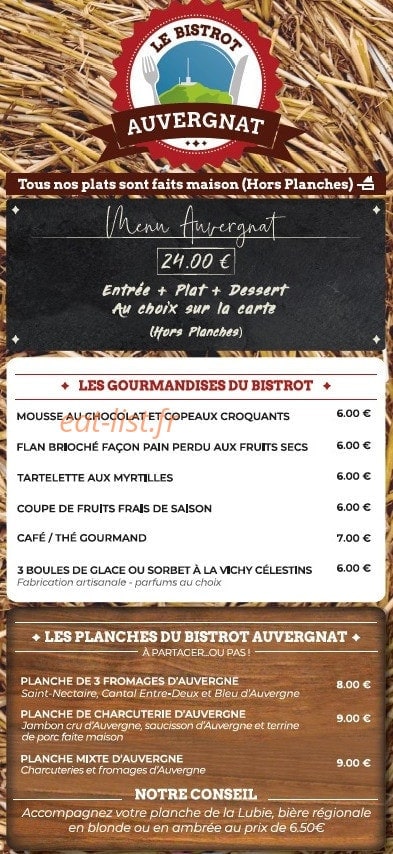Le Bistrot Auvergnat — carte page 2