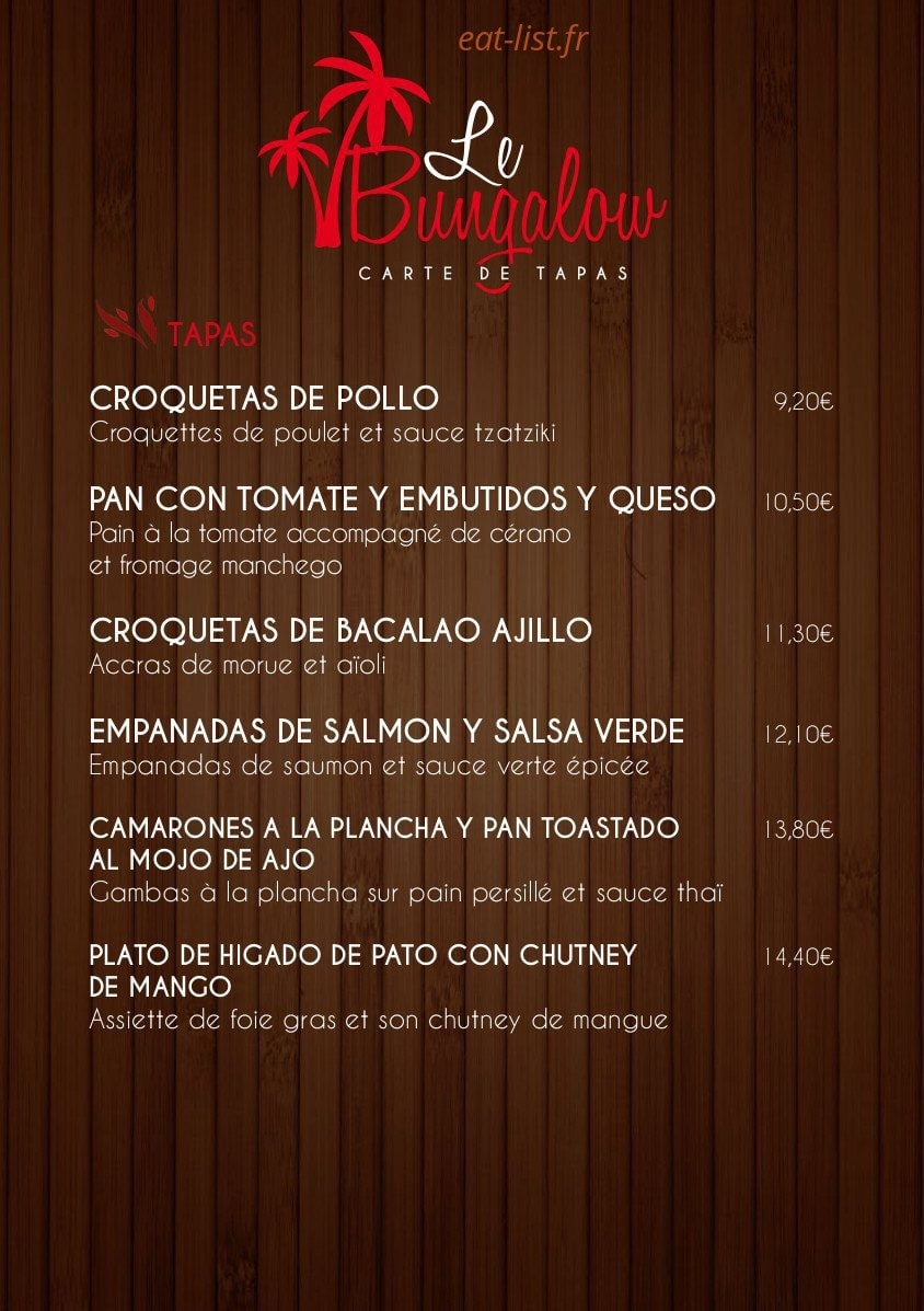 Le Bungalow — carte page 10