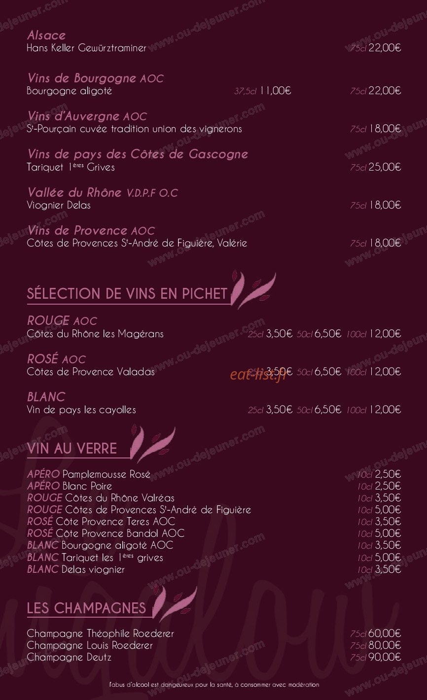 Le Bungalow — carte page 14