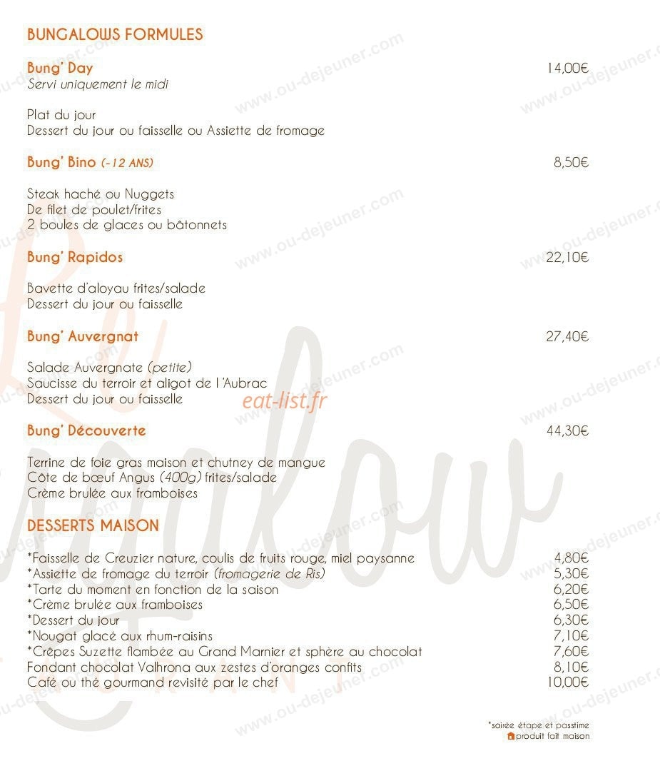 Le Bungalow — carte page 17