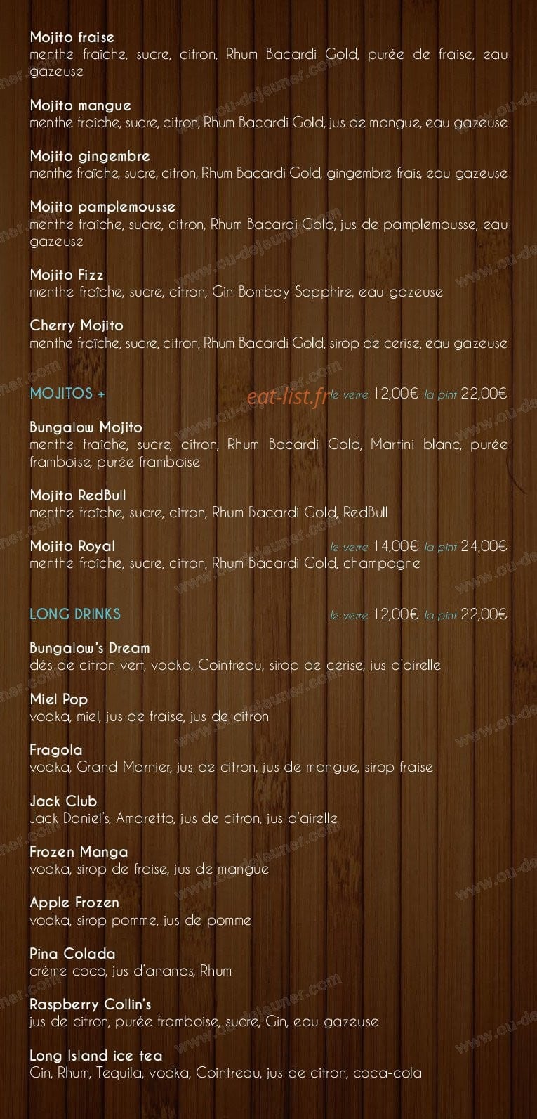 Le Bungalow — carte page 6