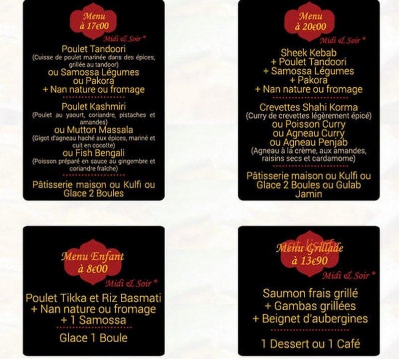 Le Gandhi Restaurant indien — carte page 1