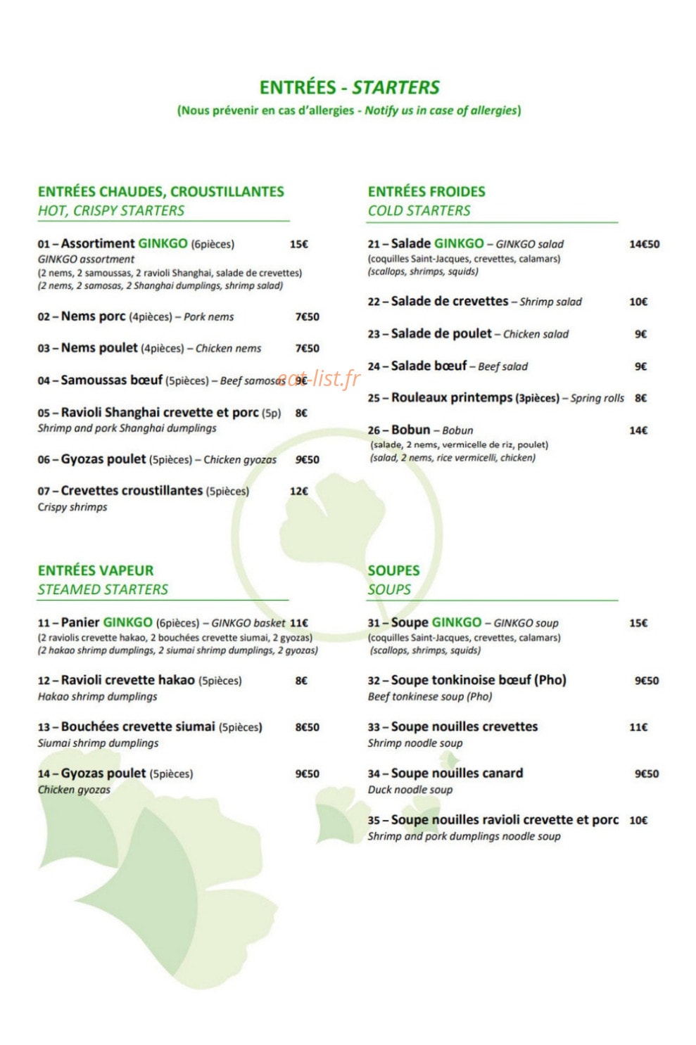 Le Ginkgo — carte page 1