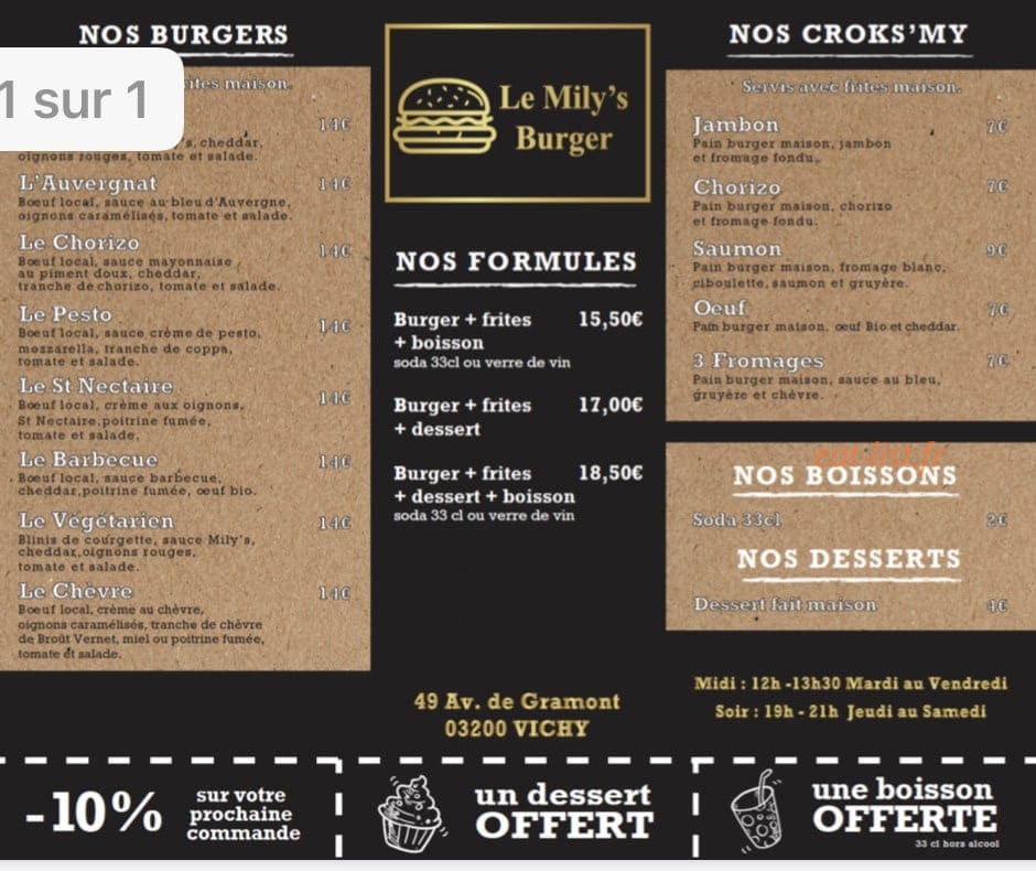 Le Mily'S Burger — carte page 2