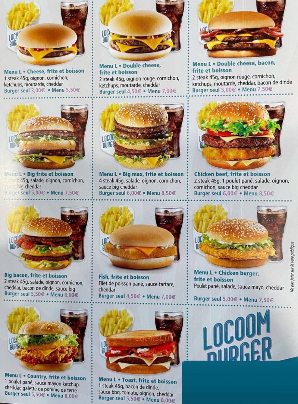 Locoom Burger — carte page 2