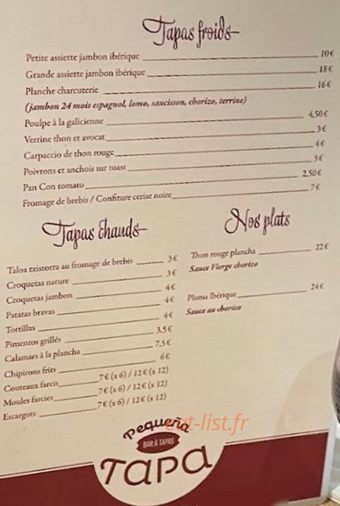 Pequeña Tapa — carte page 1