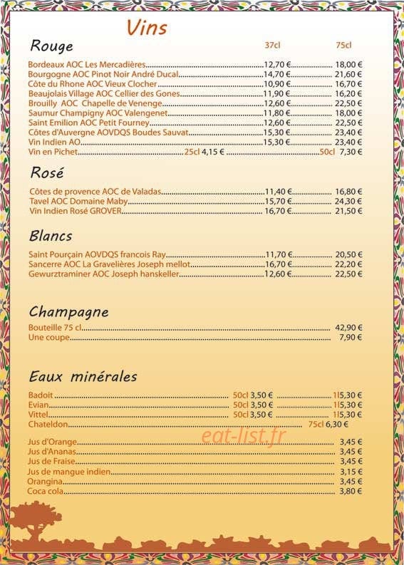 Restaurant Villa de l’Inde — carte page 8