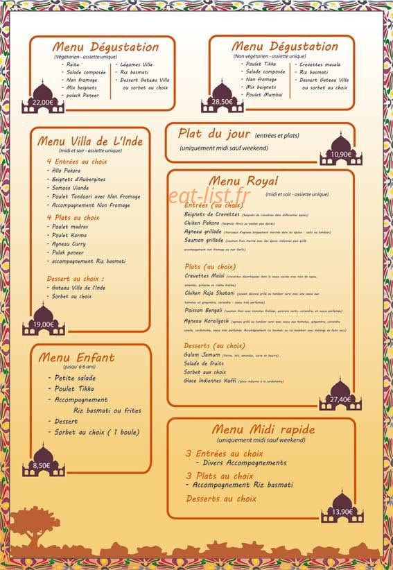 Restaurant Villa de l’Inde — carte page 6