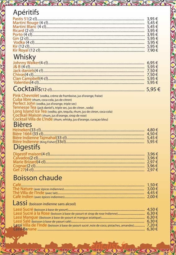 Restaurant Villa de l’Inde — carte page 7