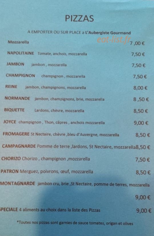 L'Aubergiste Gourmand — carte page 4