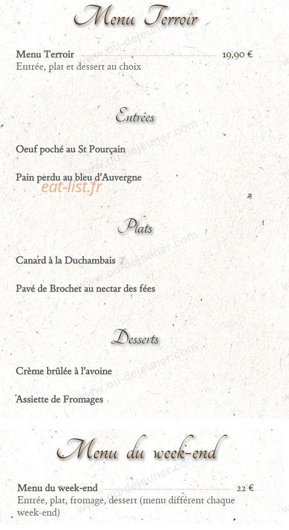 L'Aubergiste Gourmand — carte page 3