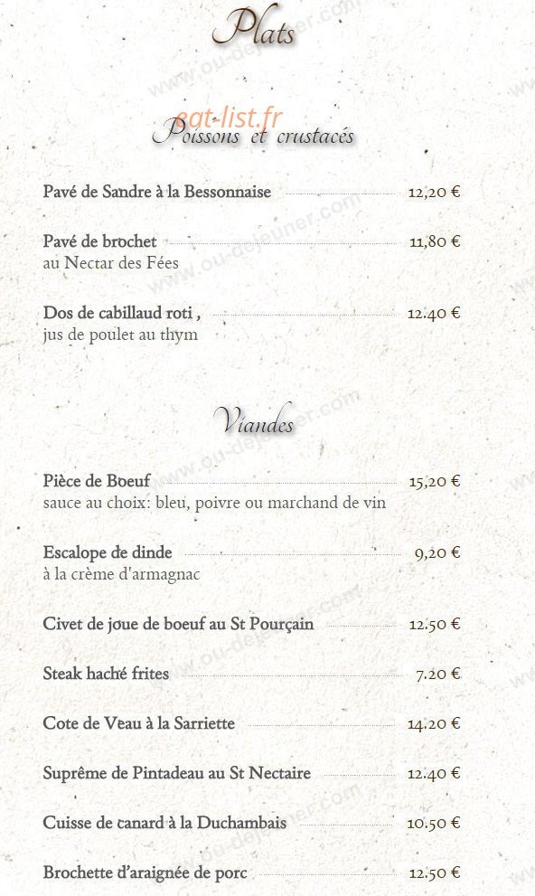 L'Aubergiste Gourmand — carte page 2