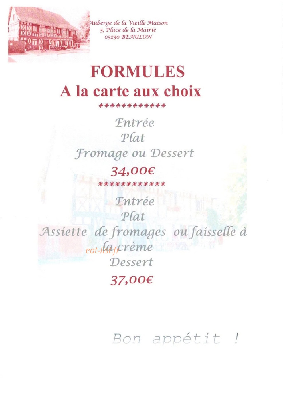 Auberge de la Vieille Maison — carte page 2