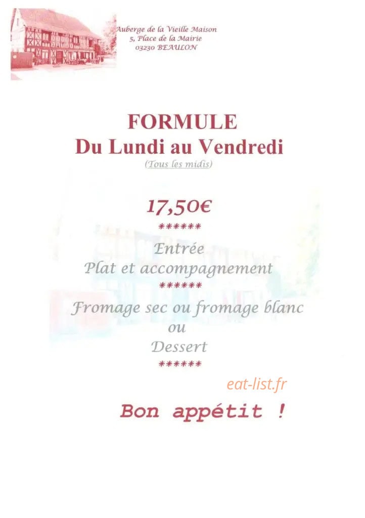 Auberge de la Vieille Maison — carte page 3