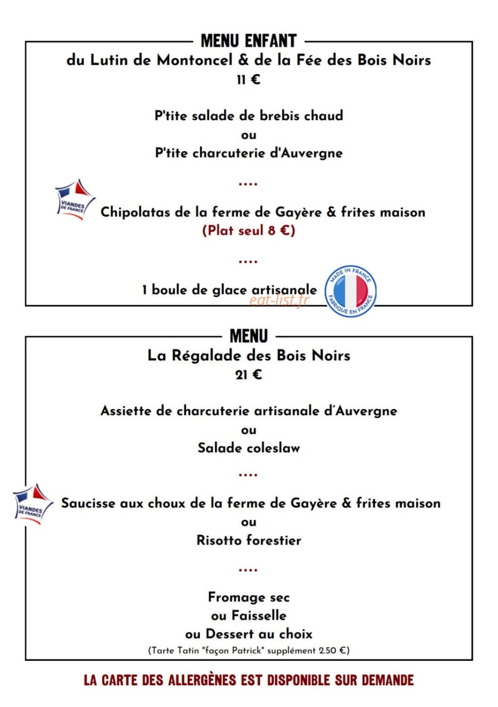 L'Auberge Des Bois Noirs — carte page 5