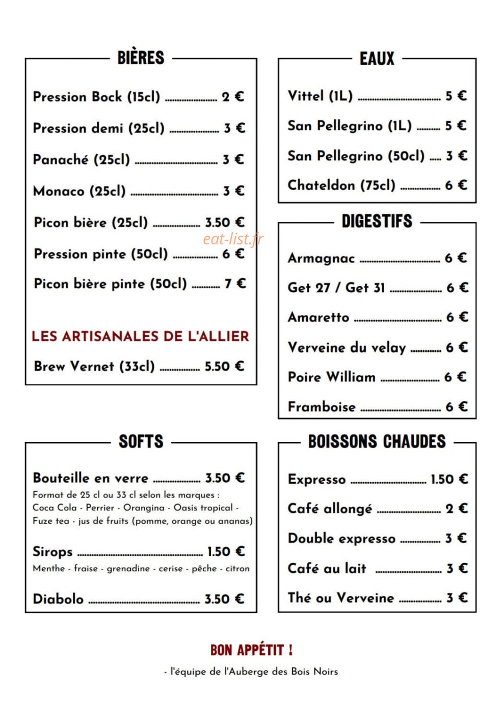 L'Auberge Des Bois Noirs — carte page 8