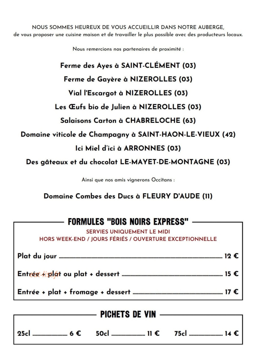 L'Auberge Des Bois Noirs — carte page 2
