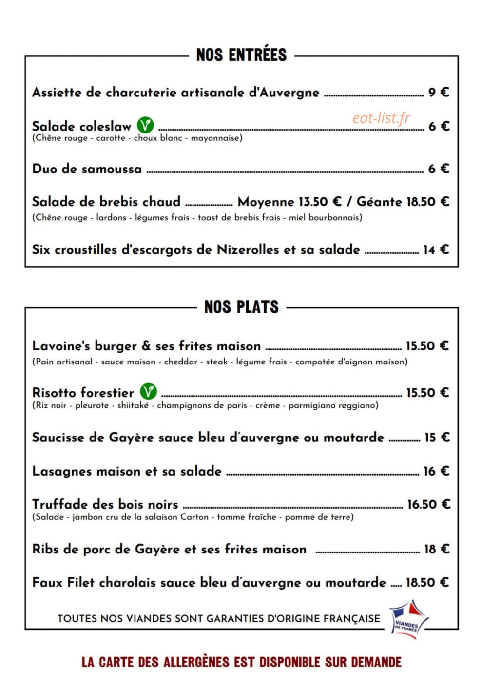 L'Auberge Des Bois Noirs — carte page 3